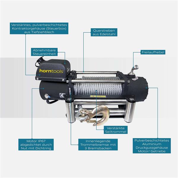 Horntools Seilwinde Alpha 5,4 Tonnen Quick 12V Kunststoffseil