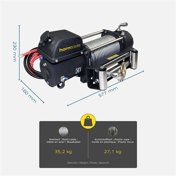 Horntools Seilwinde Alpha 5,4 Tonnen Quick 12V Kunststoffseil