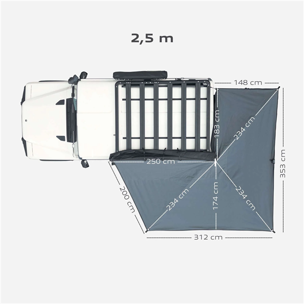 Horntools 270° Markise Horizon freitragend  2,5m -  Fahrerseite / Links
