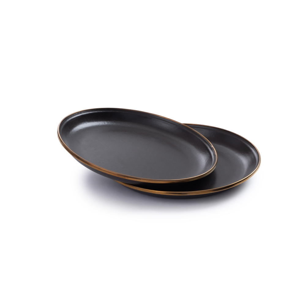 Barebones Teller Emaille 2er Set / schwarz